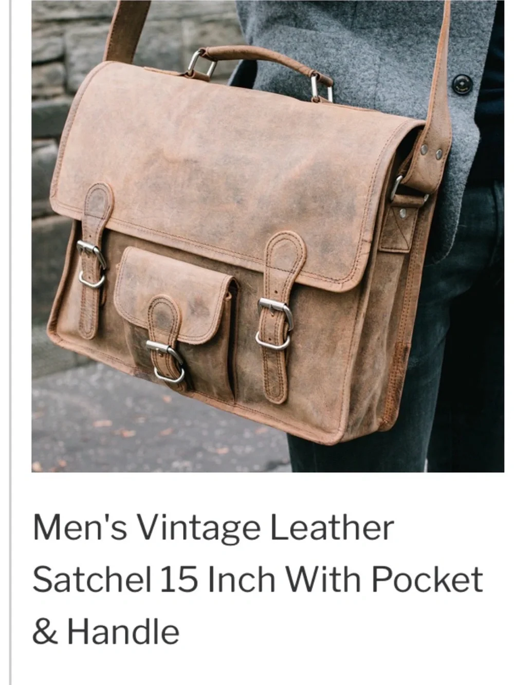 Distressed Brown Leather Briefcase Messenger Bag